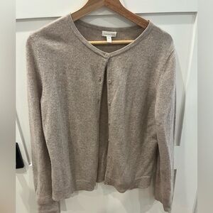 Garnet Hill essential cashmere retro cardigan - mushroom/oatmeal sz L